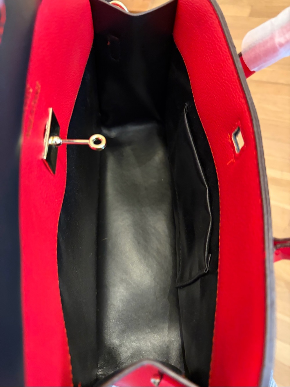 Red Structured Disordered Tote Handbag - Women's Fashion Bag - Picture 7 of 13